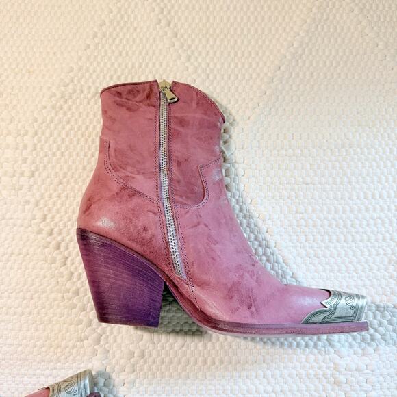 Free People Brayden Boots Womens Size 6.5 Leather Western Ankle Metal Toe Pink - Picture 5 of 5